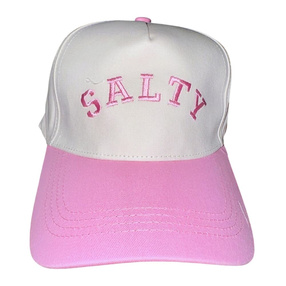Unisex Trucker Hat One Size Salty Embroidered White Pink